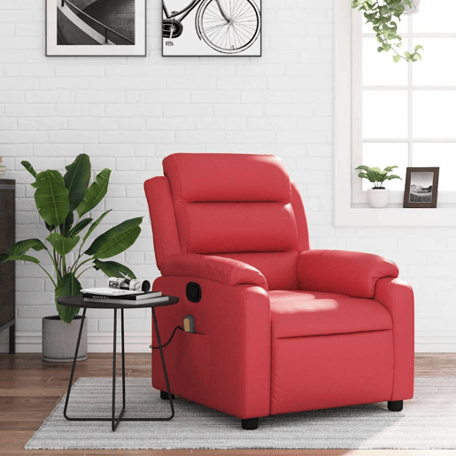 Poltrona de massagens reclinável - Poltrona relax couro artificial vermelho Poltrona de massagens reclinável - Poltrona relax couro artificial vermelho