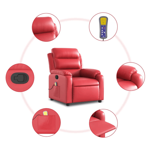 Poltrona de massagens reclinável - Poltrona relax couro artificial vermelho Poltrona de massagens reclinável - Poltrona relax couro artificial vermelho