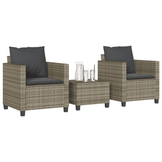 3 pcs conjunto bistrô - cadeiras de jardim - Cadeiras de exterior com almofadões vime PE cinza