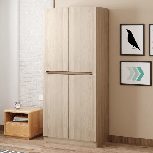 Armário roupeiro 70x40x170 cm - Porta dupla com pequeno compartimento - Cor madeira