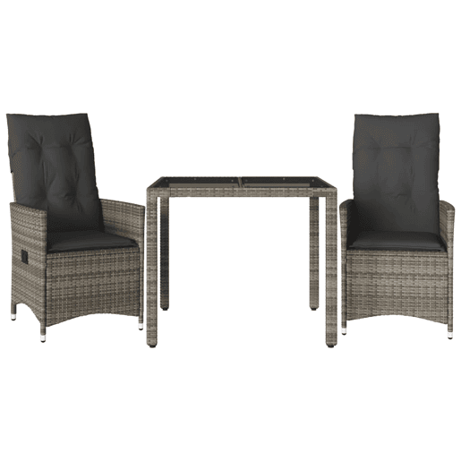 3 pcs conjunto bistrô - cadeiras de jardim - Cadeiras de exterior com almofadões vime PE cinza 3 pcs conjunto bistrô - cadeiras de jardim - Cadeiras de exterior com almofadões vime PE cinza