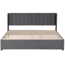 Cama estofada 180x200 cm - Com estrado, encosto e 2 gavetas - Cinza