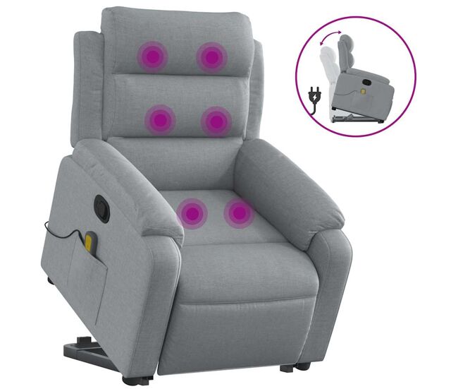 Sillón de masaje reclinable - sillón relax de pie de tela gris claro