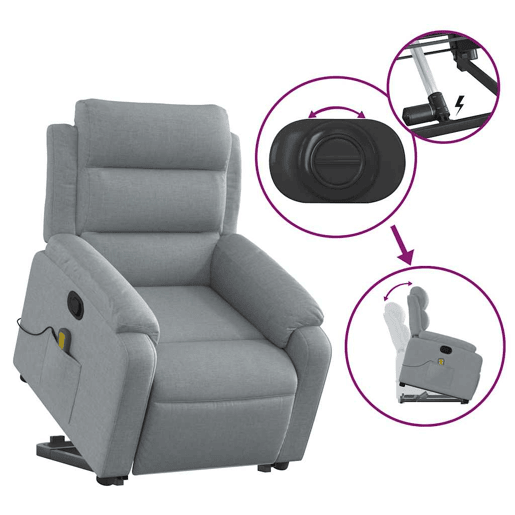 Poltrona reclinável massagens - Poltrona relax tecido cinzento-claro
