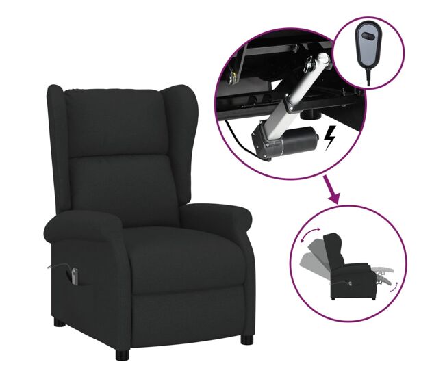 Sillón orejero reclinable - Sillón Relax eléctrico tela negro