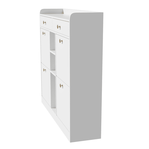 Armário para sapatos branco 110x26x100 cm - 4 portas, 2 gavetas, 3 compartimentos abertos