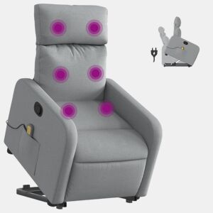 Poltrona reclinável massagens - Poltrona relax tecido cinzento-claro