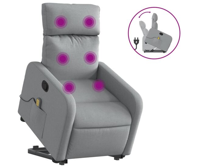 Sillón de masaje reclinable - sillón relax de pie de tela gris claro