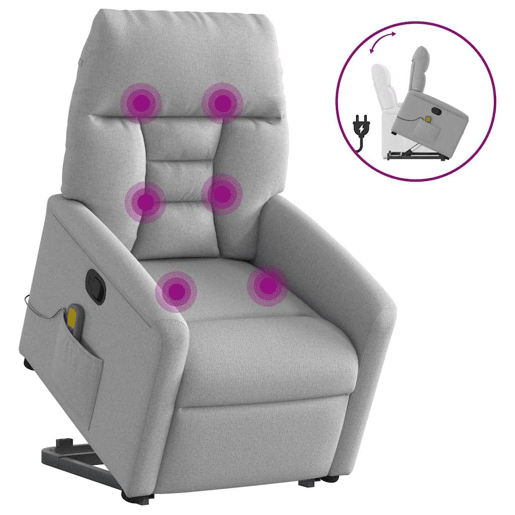 Poltrona elevatória de massagens - Poltrona relax tecido cinzento-nublado Poltrona elevatória de massagens - Poltrona relax tecido cinzento-nublado