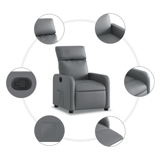 Poltrona reclinável - Poltrona relax couro artificial cinzento Poltrona reclinável - Poltrona relax couro artificial cinzento