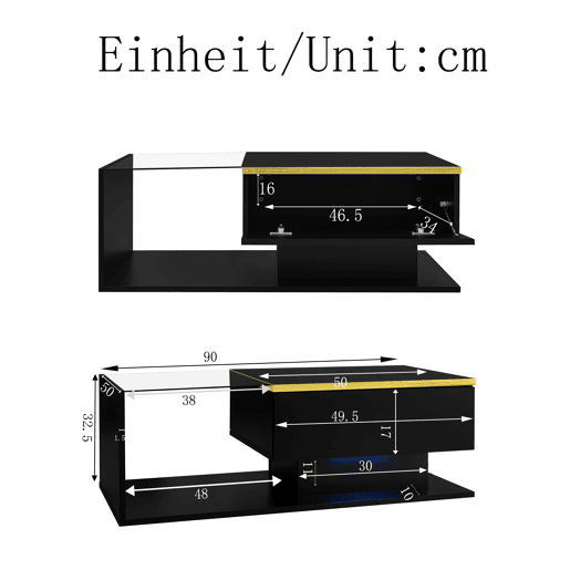 Mesa de centro 90 cm - Com vidro e efeito LED - Preto Mesa de centro 90 cm - Com vidro e efeito LED - Preto