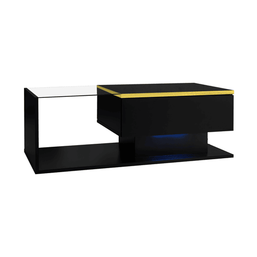 Mesa de centro 90 cm - Com vidro e efeito LED - Preto Mesa de centro 90 cm - Com vidro e efeito LED - Preto