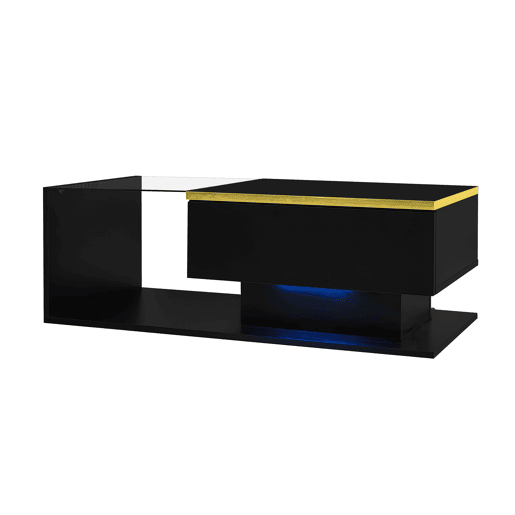Mesa de centro 90 cm - Com vidro e efeito LED - Preto Mesa de centro 90 cm - Com vidro e efeito LED - Preto
