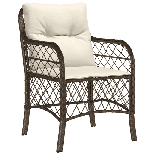 3 pcs conjunto bistrô - cadeiras de jardim - Cadeiras de exterior com almofadões vime PE castanho 3 pcs conjunto bistrô - cadeiras de jardim - Cadeiras de exterior com almofadões vime PE castanho