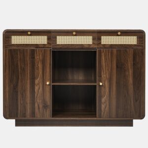 Cômoda 120x85x40 cm - Com 3 gavetas, 2 armários, prateleira aberta, puxadores dourados, nogueira