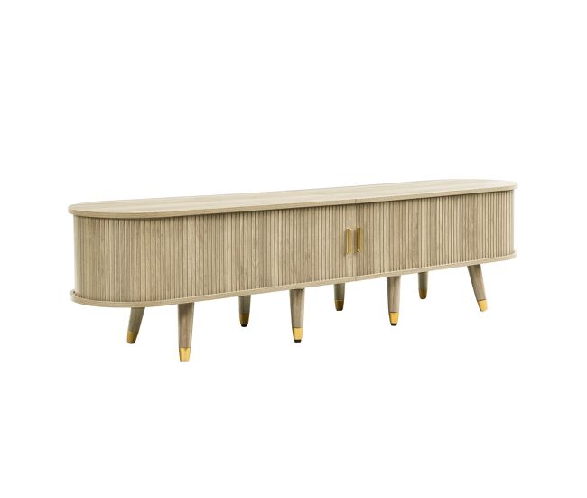 Mueble tv bajo - con puertas correderas, soporte tv, diseño único - madera