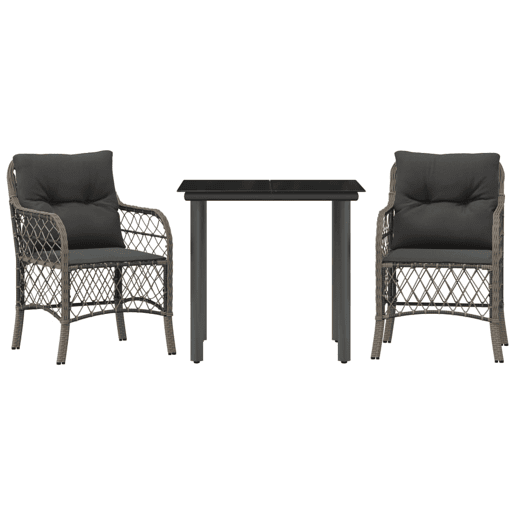 3 pcs conjunto bistrô - cadeiras de jardim - Cadeiras de exterior com almofadões vime PE cinza