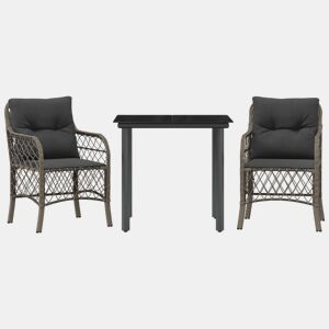 3 pcs conjunto bistrô - cadeiras de jardim - Cadeiras de exterior com almofadões vime PE cinza