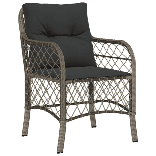 3 pcs conjunto bistrô - cadeiras de jardim - Cadeiras de exterior com almofadões vime PE cinza