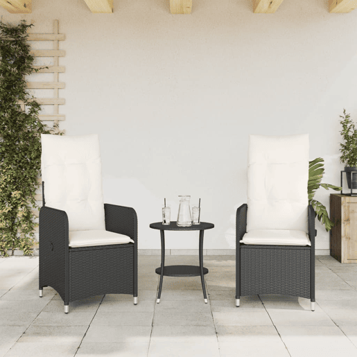 Lote de 2 Cadeiras jardim - Cadeiras exterior reclináveis com mesa vime PE preto