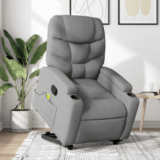 Poltrona reclinável massagens - Poltrona relax tecido cinzento-claro