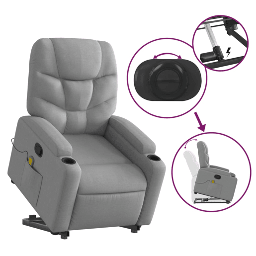 Poltrona reclinável massagens - Poltrona relax tecido cinzento-claro