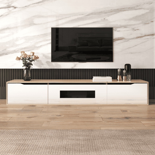 Móvel de TV - Características em branco brilhante com luz LED mutável - Branco