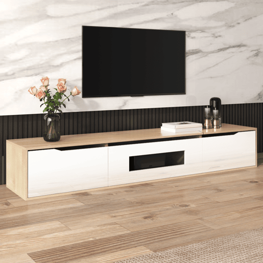 Móvel de TV - Características em branco brilhante com luz LED mutável - Branco