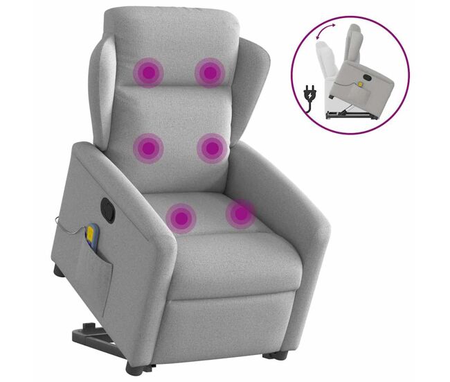 Sillón de masaje reclinable - sillón relax de pie de tela gris nube