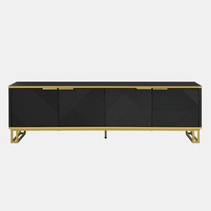 Móvel de TV 160x37,5 cm - 4 portas, design geométrico, baixo - Preto