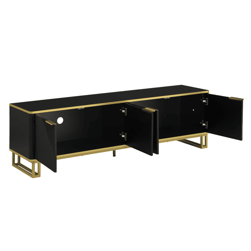 Móvel de TV 160x37,5 cm - 4 portas, design geométrico, baixo - Preto