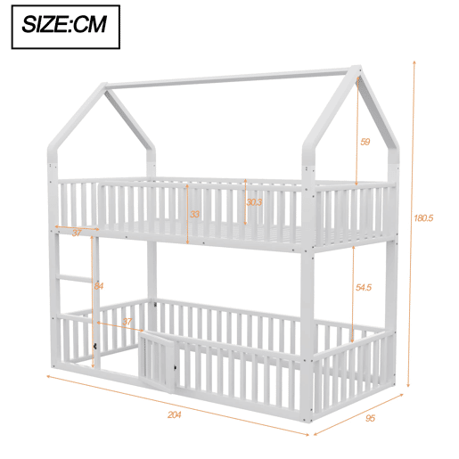 Cama beliche infantil 90x200 - Cama dupla metálica, design loft, com escada e porta pequena - Branco