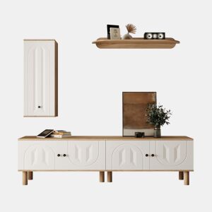 Conjunto de parede de 3 peças - painéis de porta esculpidos, branco e madeira