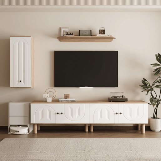 Conjunto de parede de 3 peças - painéis de porta esculpidos, branco e madeira