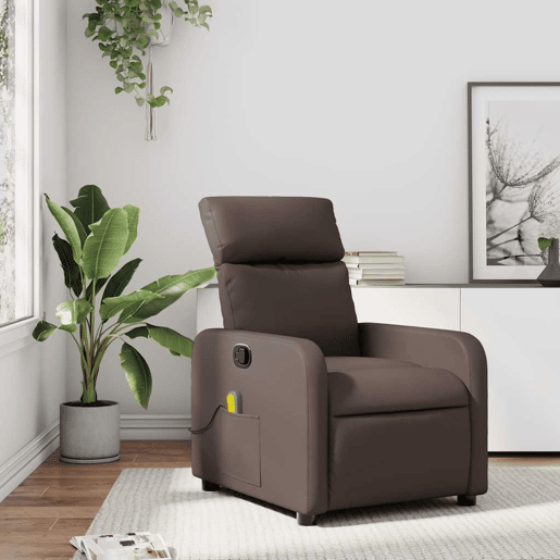 Poltrona de massagens reclinável - Poltrona relax couro artificial castanho