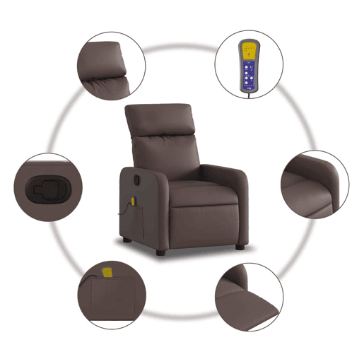 Poltrona de massagens reclinável - Poltrona relax couro artificial castanho