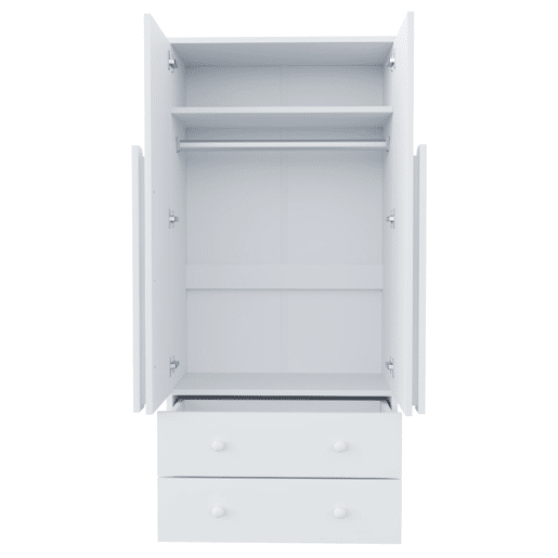 Armário roupeiro 70x40x170 cm - Porta dupla, gavetas e prateleiras - Branco