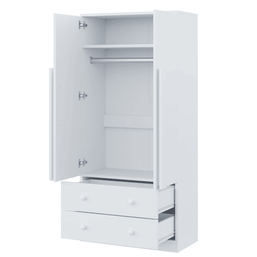 Armário roupeiro 70x40x170 cm - Porta dupla, gavetas e prateleiras - Branco