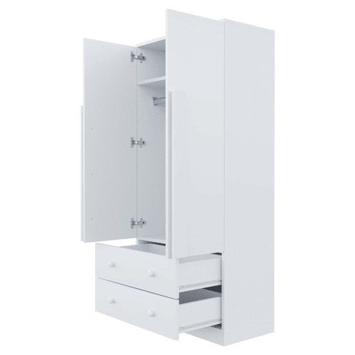 Armário roupeiro 70x40x170 cm - Porta dupla, gavetas e prateleiras - Branco