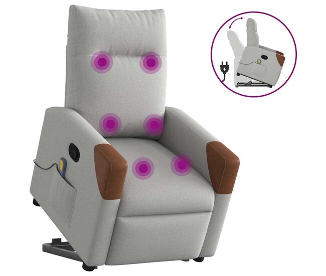 Sillón de masaje reclinable - sillón relax de pie de tela gris nube