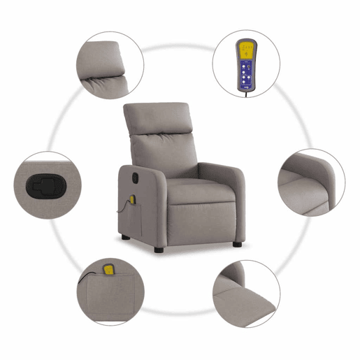 Poltrona de massagens reclinável - Poltrona relax tecido cinzento-acastanhado