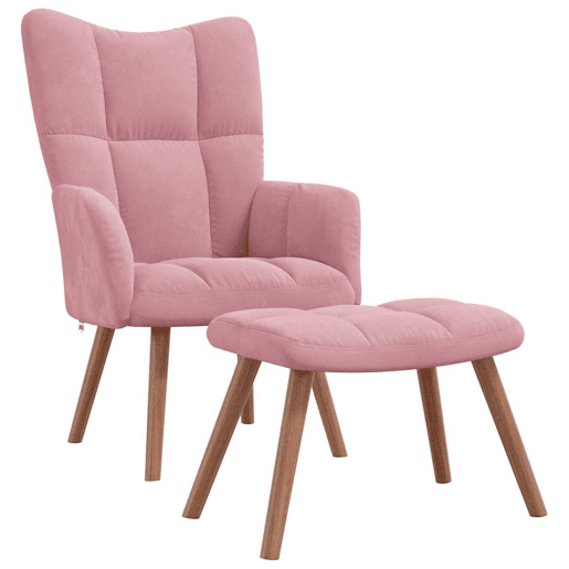 Poltronasofá de design moderno com apoio para os pés em veludo rosa DEC026544