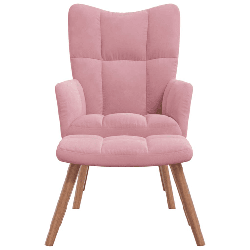 Poltronasofá de design moderno com apoio para os pés em veludo rosa DEC026544