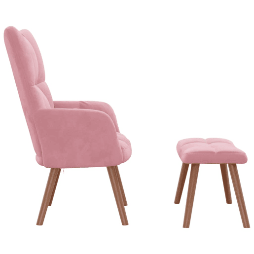 Poltronasofá de design moderno com apoio para os pés em veludo rosa DEC026544