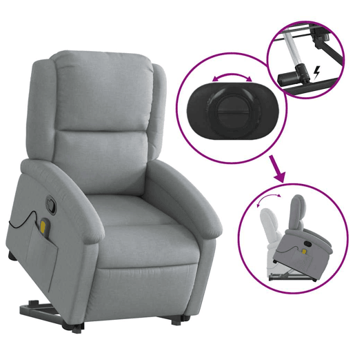 Poltrona reclinável massagens - Poltrona relax tecido cinzento-claro