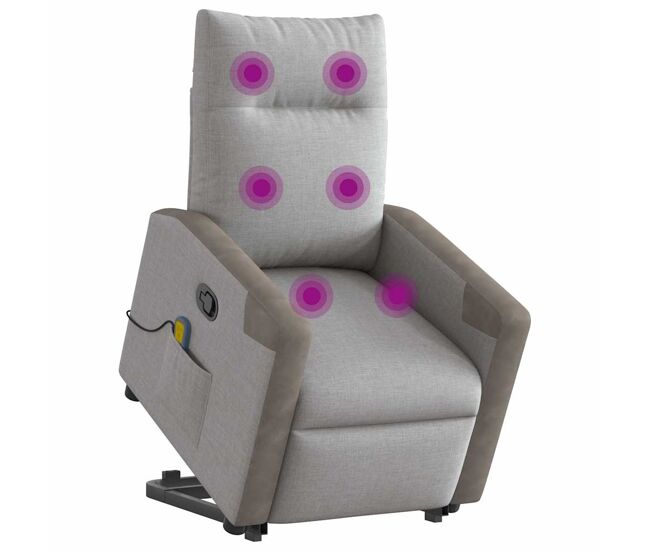 Sillón de masaje reclinable - sillón relax de pie de tela gris nube