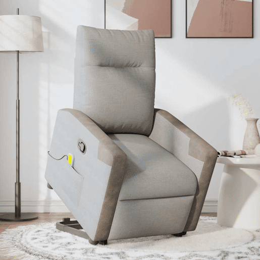 Poltrona elevatória de massagens - Poltrona relax tecido cinzento-nublado