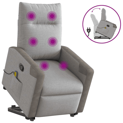 Poltrona elevatória de massagens - Poltrona relax tecido cinzento-nublado