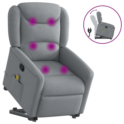 Poltrona reclinável massagens - Poltrona relax tecido cinzento-claro