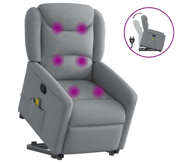 Sillón de masaje reclinable - sillón relax de pie de tela gris claro
